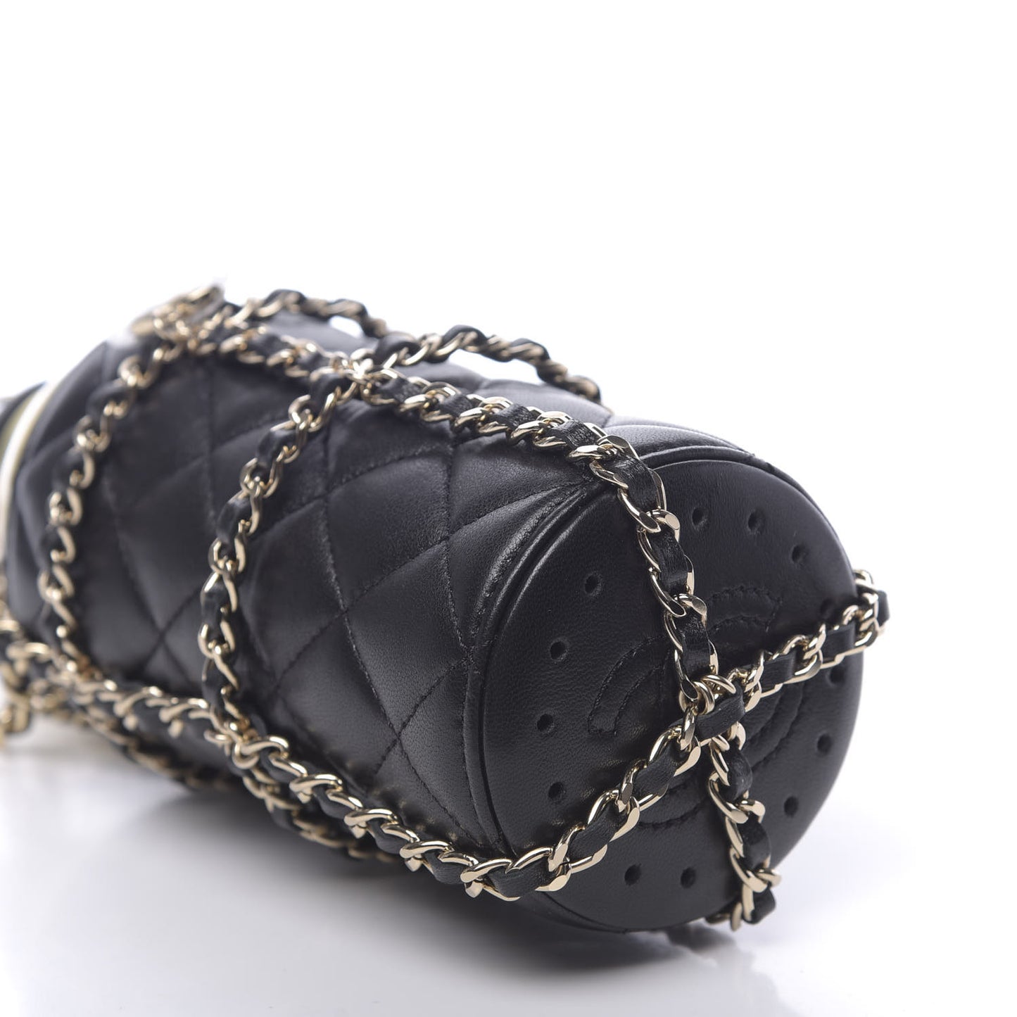 Lambskin Quilted CC To Drink Water Bottle Black Gold
