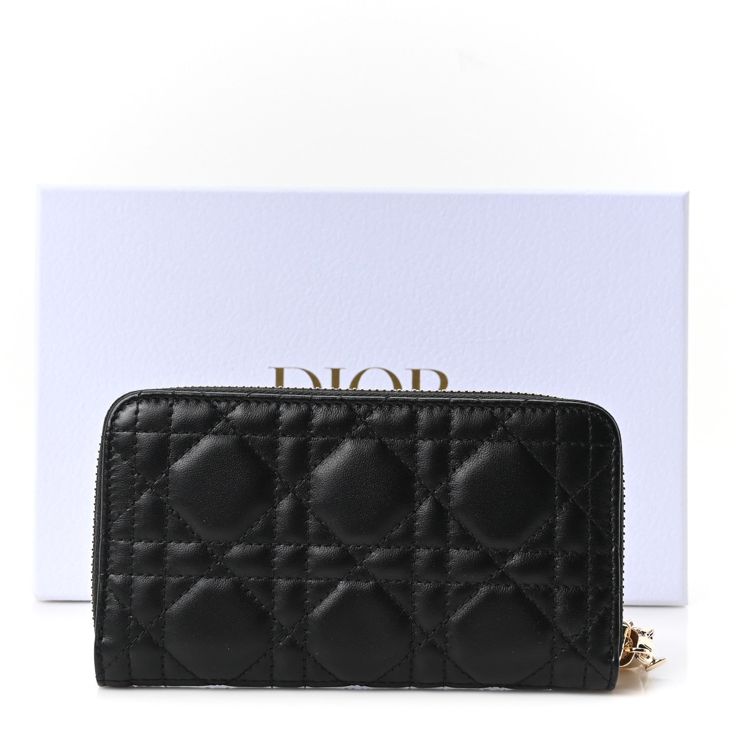 Christian Dior Lambskin Cannage Lady Dior Zip Wallet Black 11 of 11