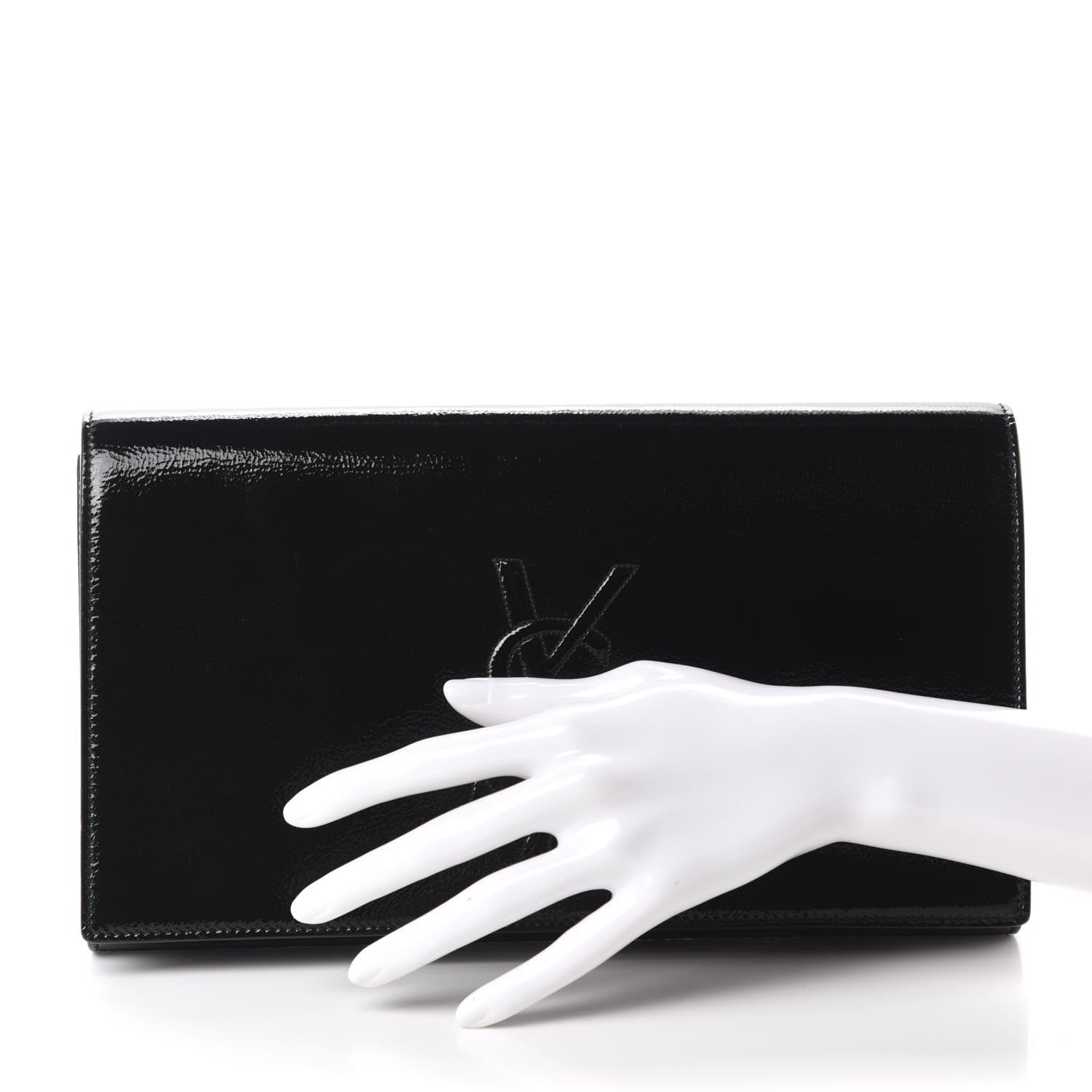 Saint Laurent Textured Patent Monogram Large Belle De Jour Clutch Black 2 of 11