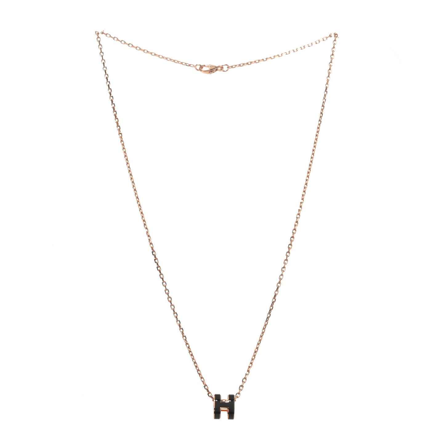 Lacquered Rose Gold Mini Pop H Pendant Necklace Black