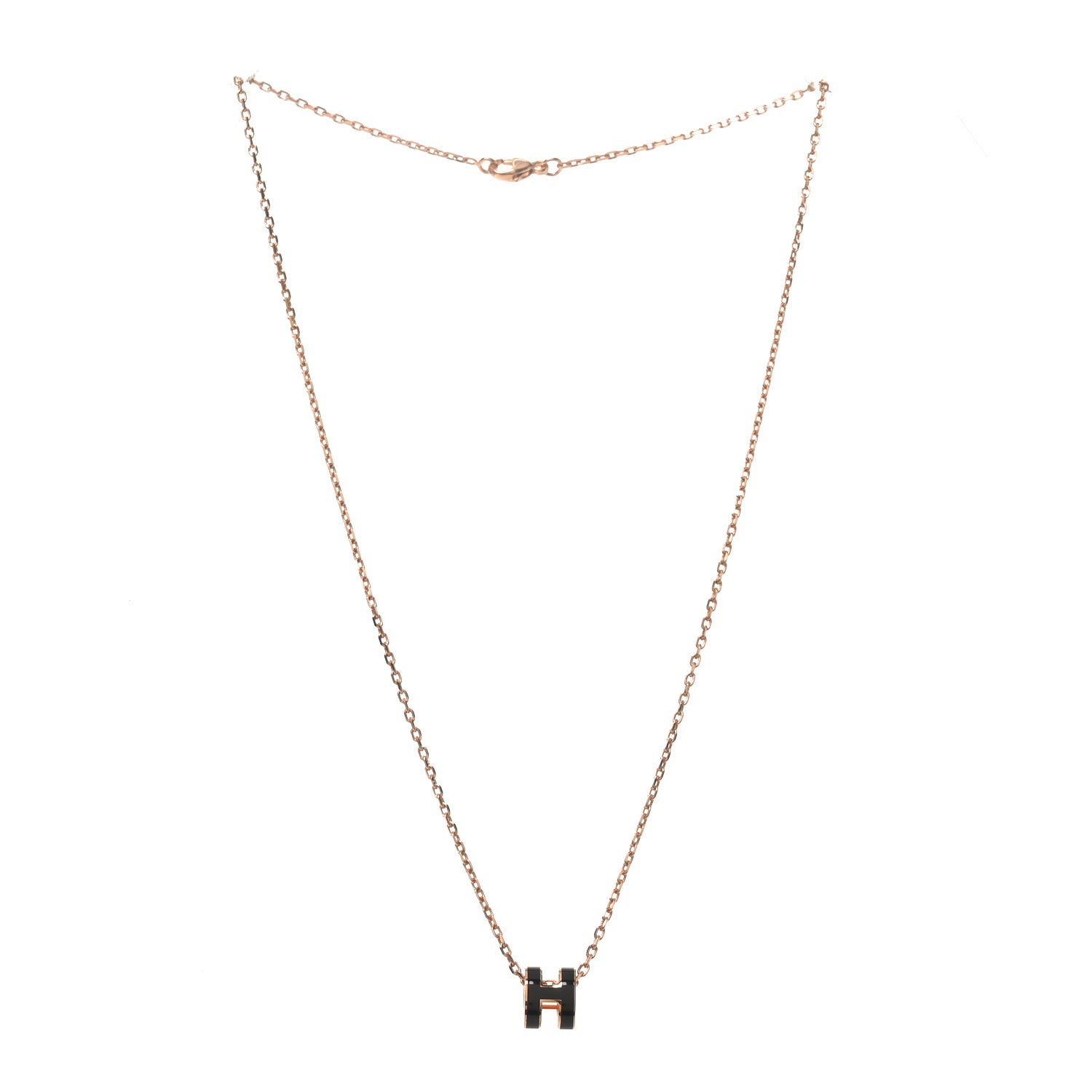 Hermes Lacquered Rose Gold Mini Pop H Pendant Necklace Black 3 of 5