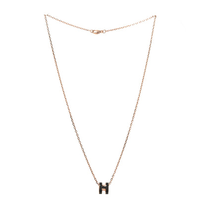 Hermes Lacquered Rose Gold Mini Pop H Pendant Necklace Black 3 of 5