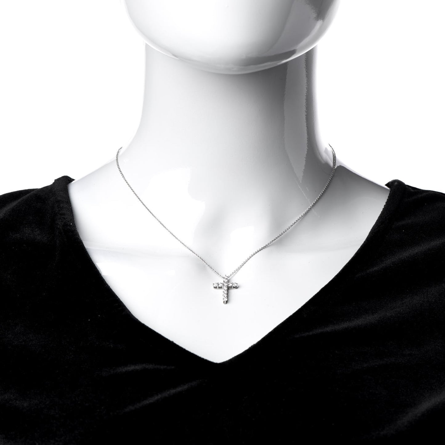 Platinum Diamond Small Cross Pendant Necklace