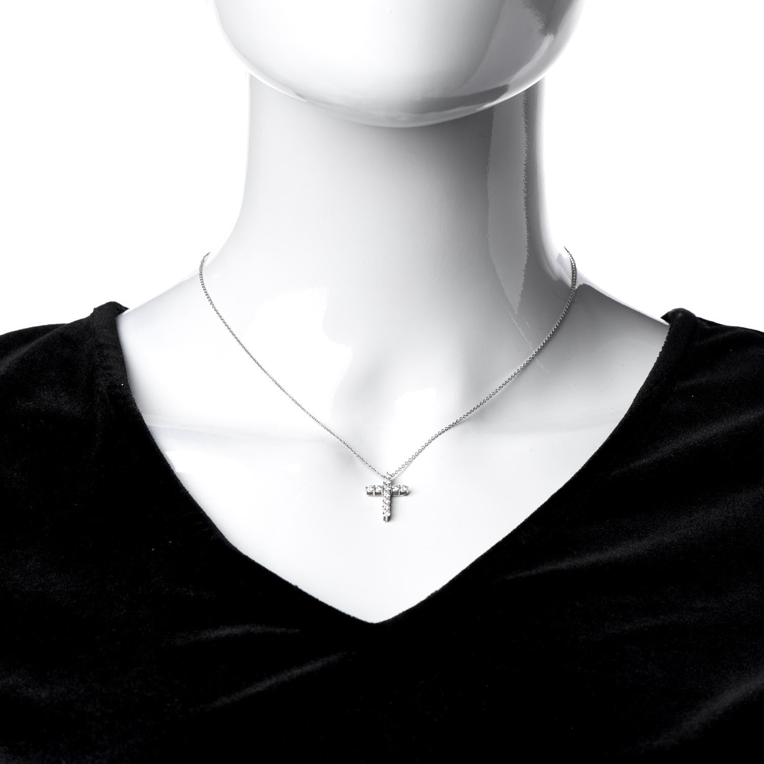 Tiffany Platinum Diamond Small Cross Pendant Necklace 2 of 6