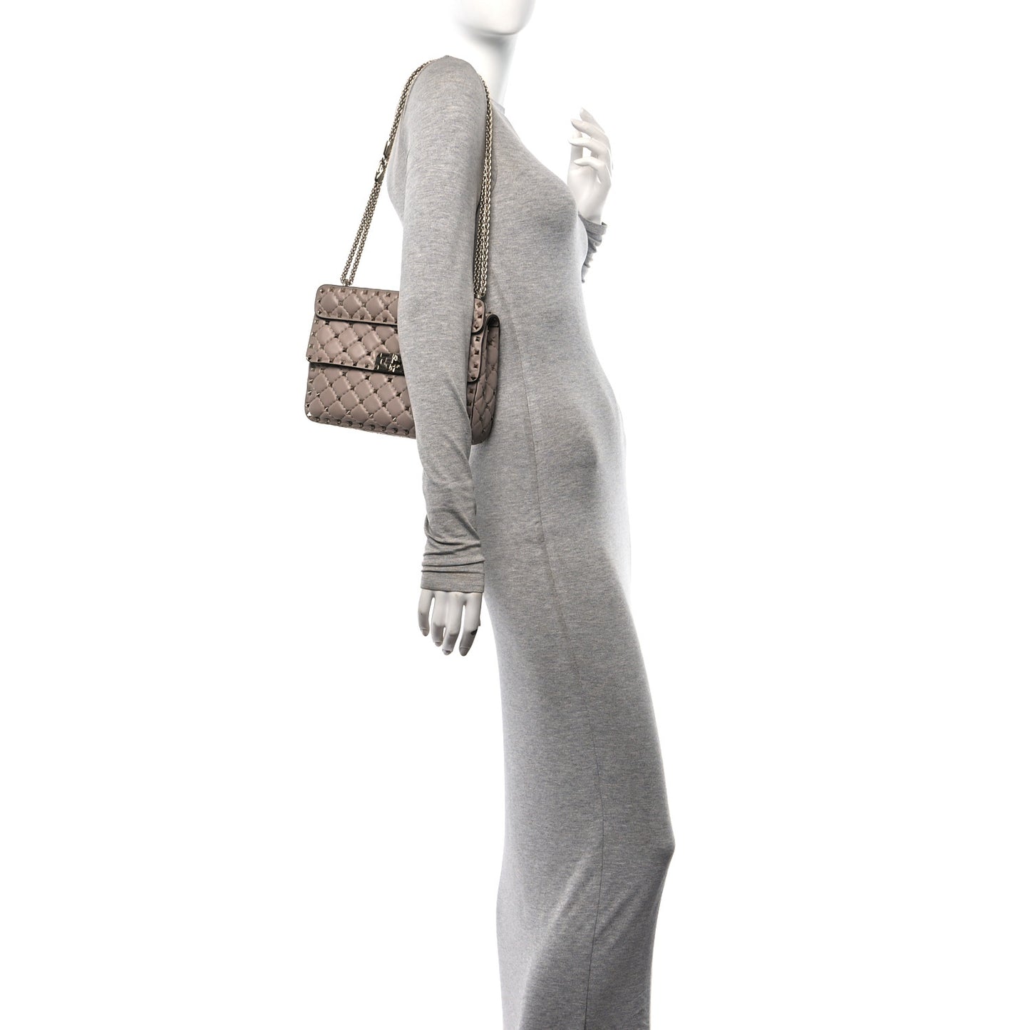 Lambskin Medium Rockstud Spike Shoulder Bag Poudre