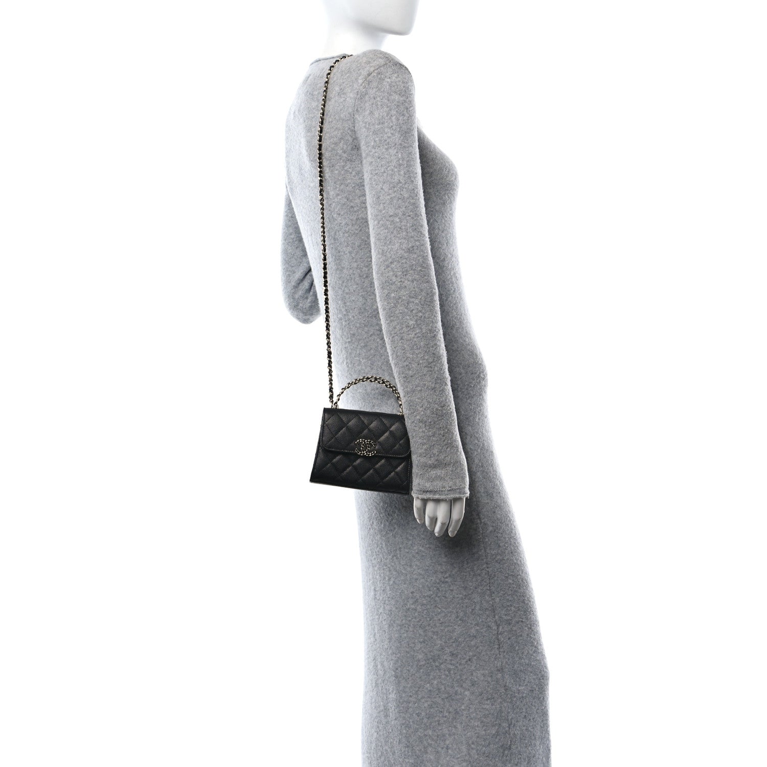 Chanel Caviar Quilted Double Chain Top Handle Flap With Chain Black 3 of 11