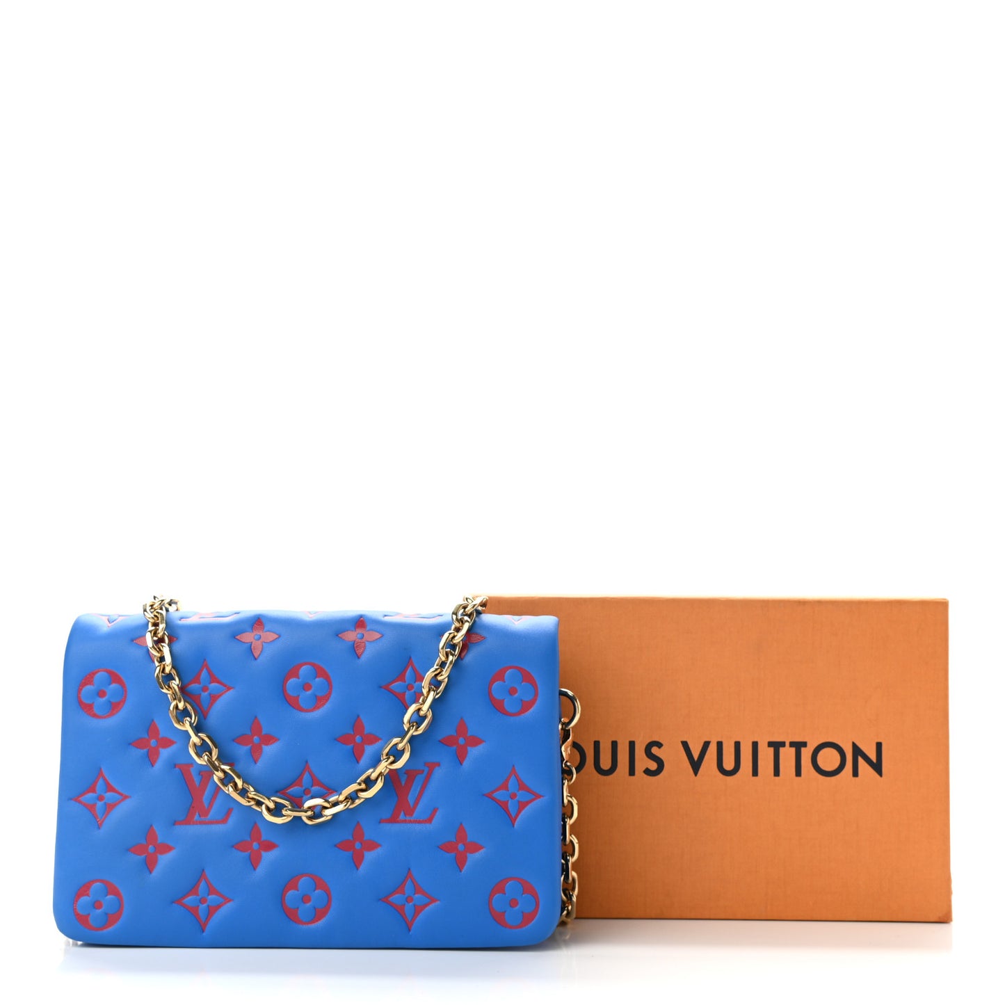 Lambskin Embossed Monogram Vuittamins Pochette Coussin Blue Red