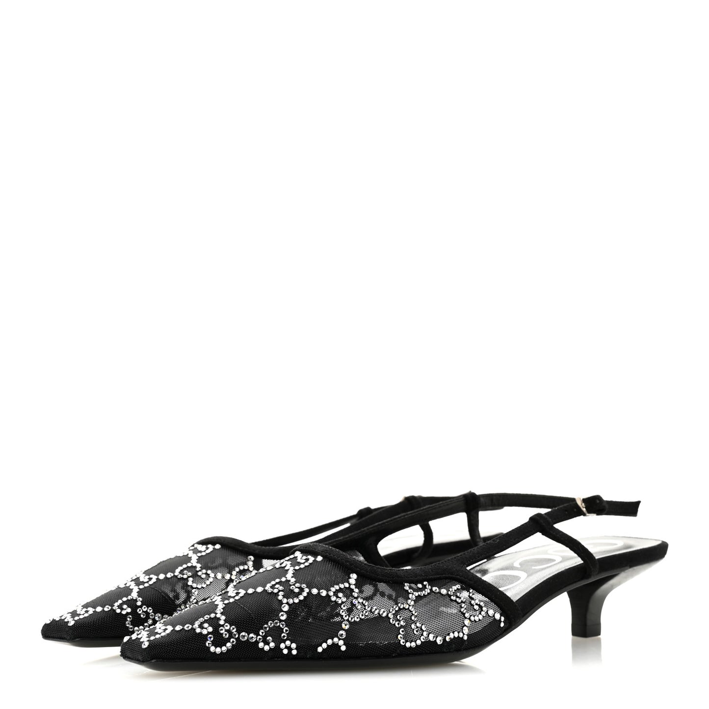 Tela Retino Kid Scamosciato Crystal GG Monogram Square G 35mm Slingback Pumps 37 Black