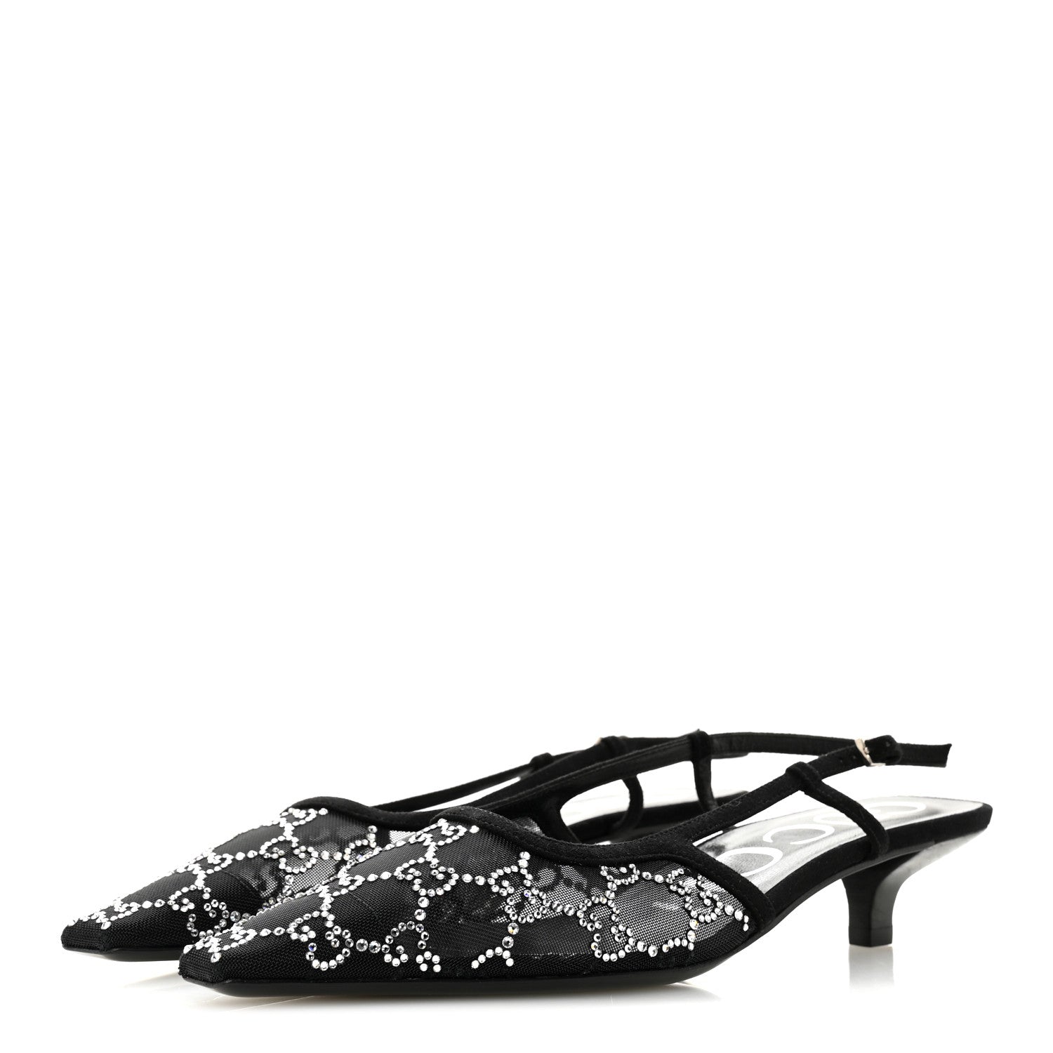 Gucci Tela Retino Kid Scamosciato Crystal GG Monogram Square G 35mm Slingback Pumps 37 Black 4 of 9