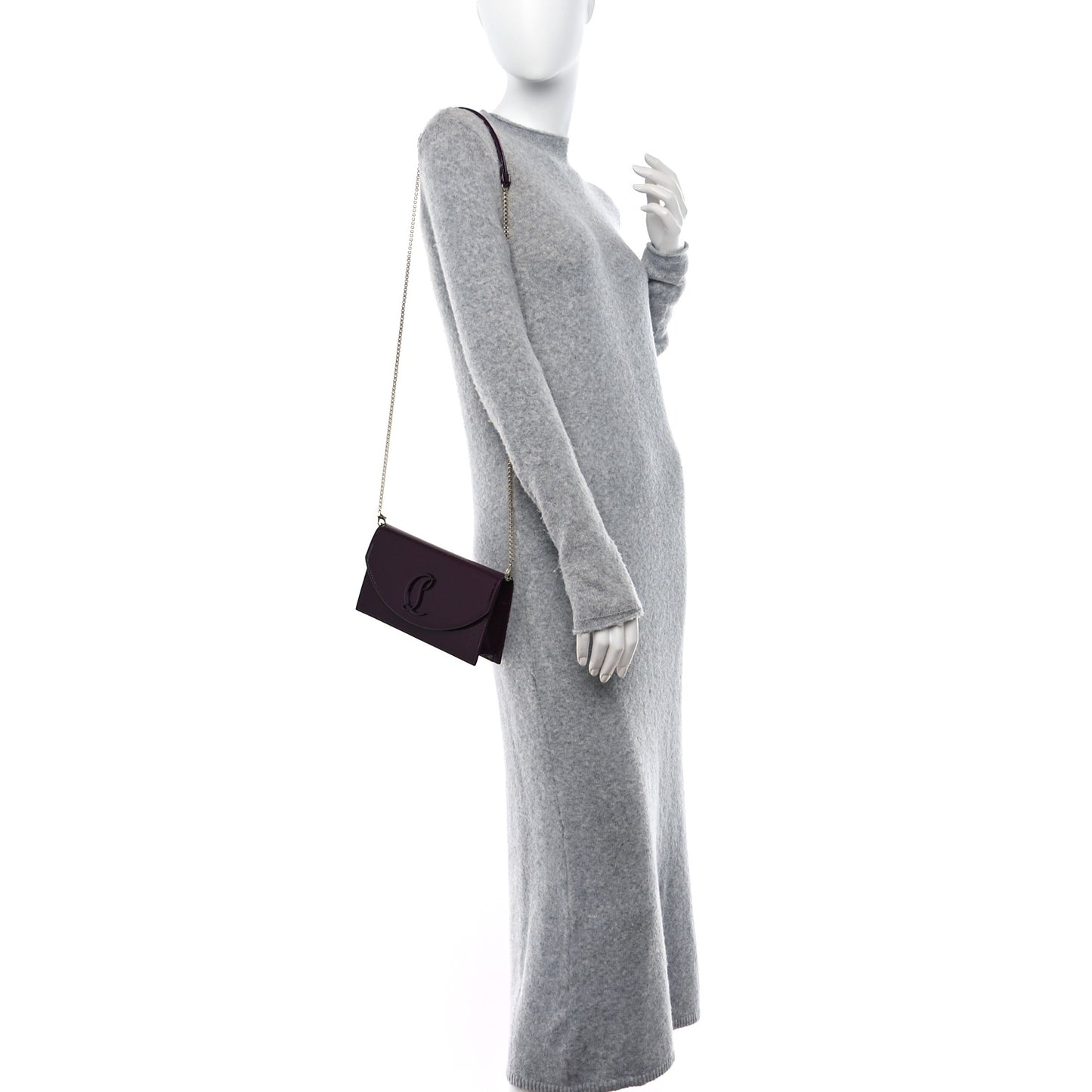 Patent Birdy Snakeskin Embossed Loubi54 Crossbody Clutch Merlot