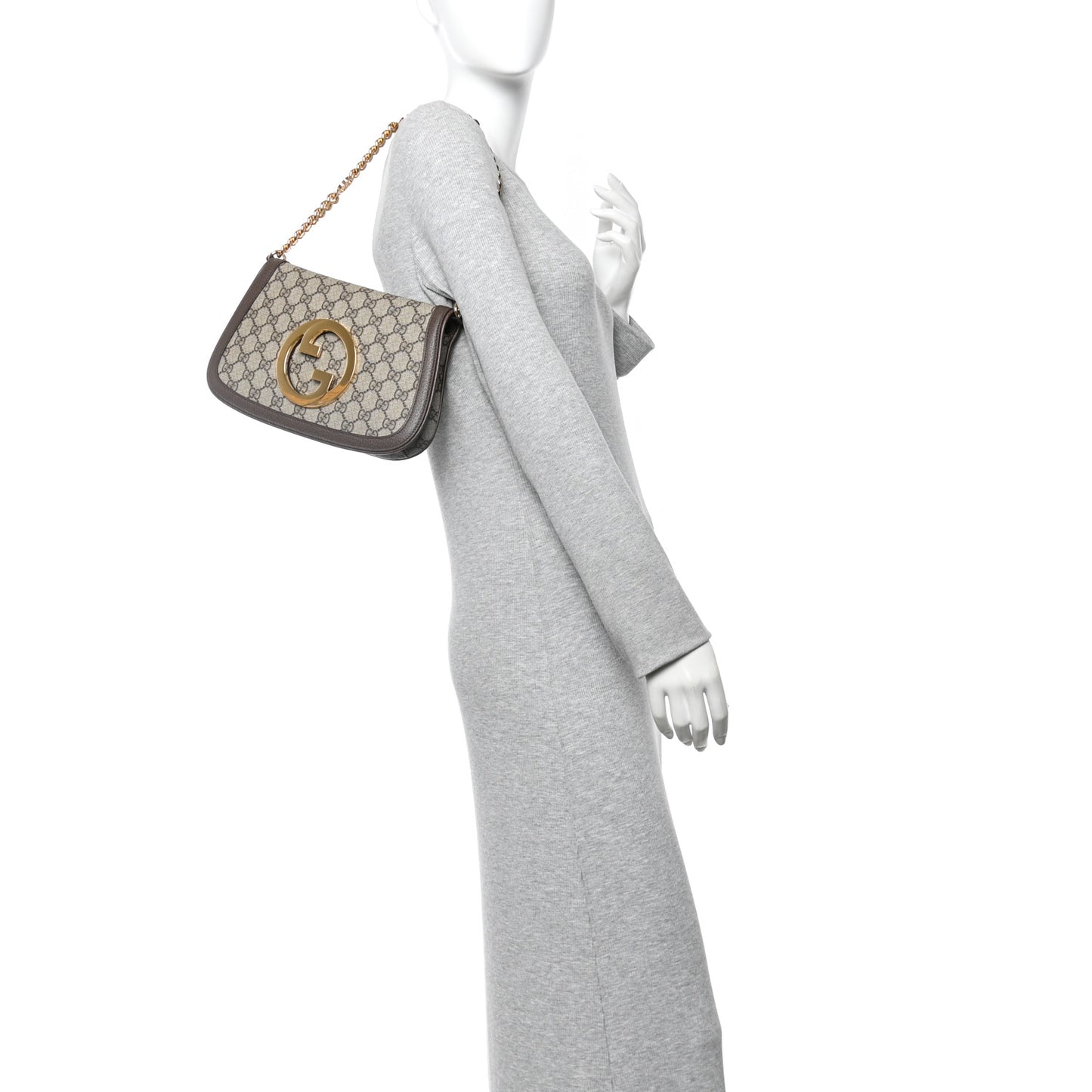 GG Supreme Monogram Textured Dollar Calfskin Blondie Chain Shoulder Flap Bag Beige Ebony New Acero