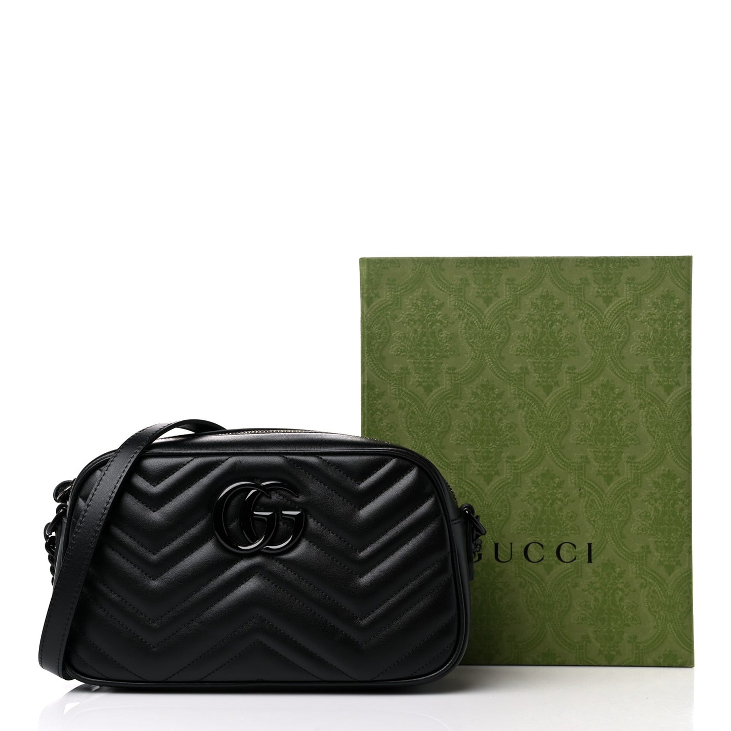 Calfskin Matelasse Monochrome Small GG Marmont Chain Shoulder Bag Black
