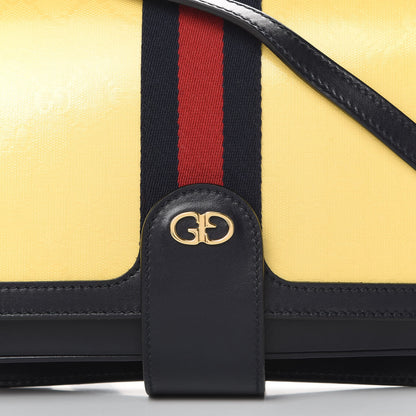 Gucci Crystal Monogram Plutone Calfskin Web Ophidia Flap Messenger Bag Straw Yellow Blue 8 of 11