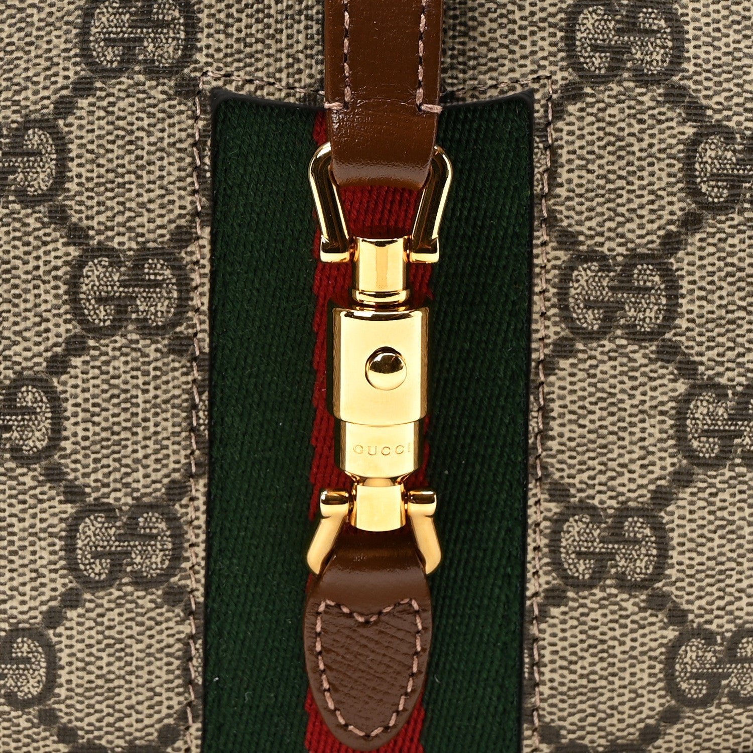 Gucci GG Supreme Monogram Azalea Calfskin Web Mini Jackie 1961 Hobo Beige Ebony Brown Sugar 9 of 11