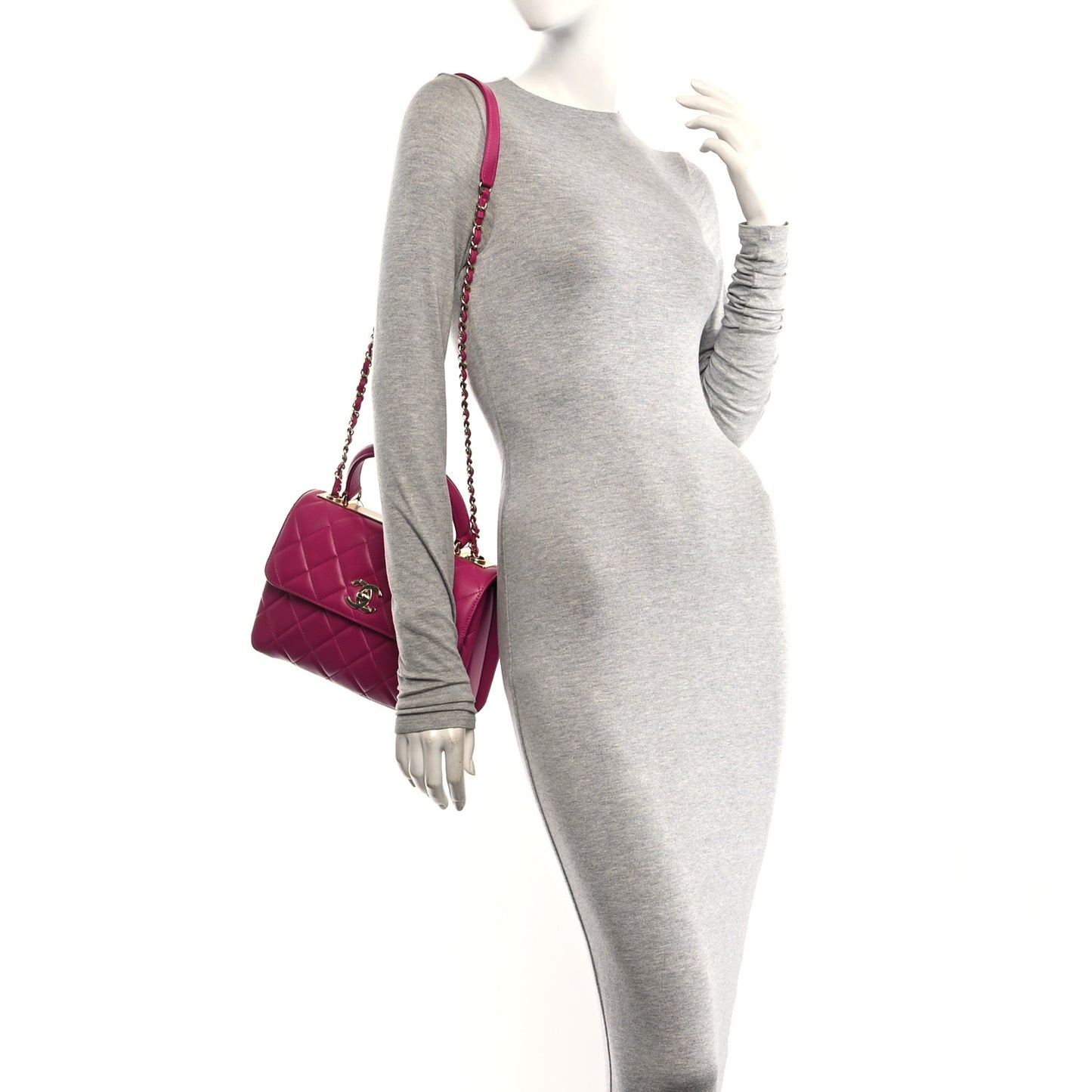 Lambskin Quilted Small Trendy CC Flap Dual Handle Bag Dark Pink