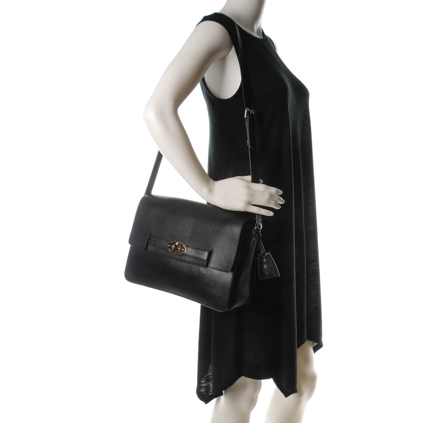 Shiny Goatskin Large Bayswater Shoulder Bag Black