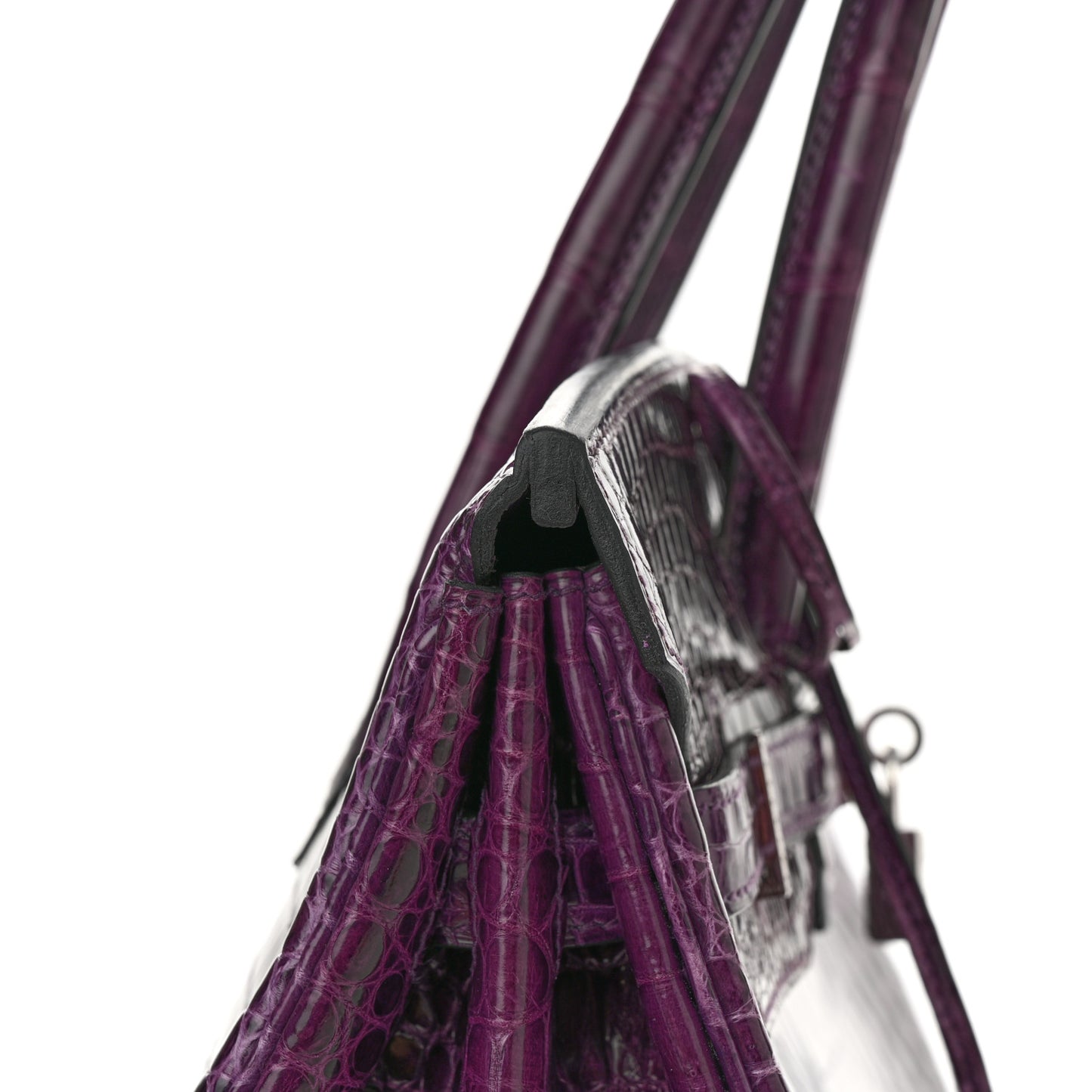 Shiny Porosus Crocodile 18K White Gold Diamond Birkin 35 Amethyst