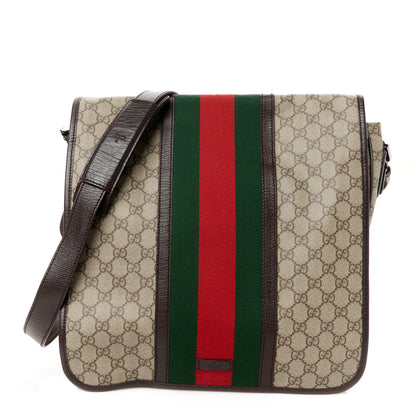 Gucci GG Plus Monogram Web Large Flap Messenger Bag Beige Dark Brown 1 of 13