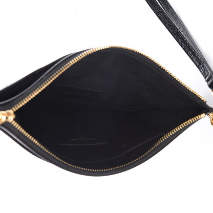 Saint Laurent Grain De Poudre Chevron Monogram Bill Pouch Black 5 of 9