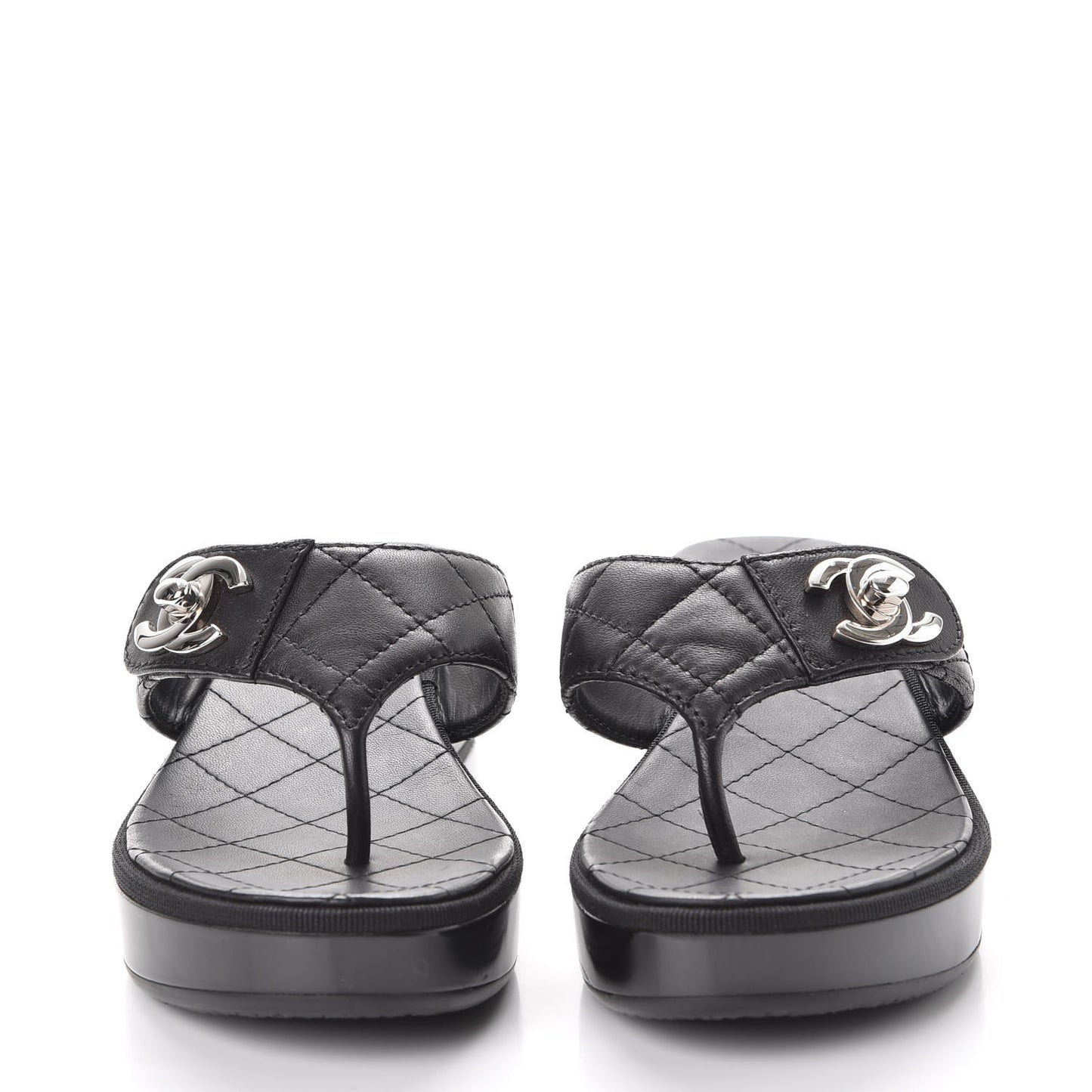 Lambskin Quilted CC Turnlock Sandals 36 Black