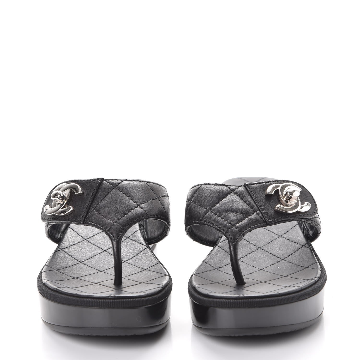 Chanel Lambskin Quilted CC Turnlock Sandals 36 Black 2 of 7