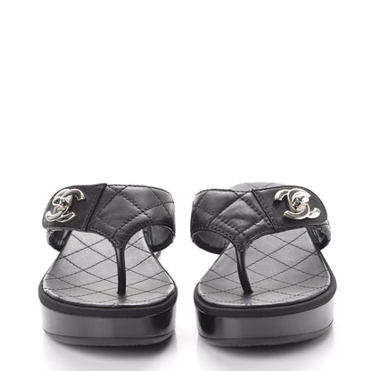 Chanel Lambskin Quilted CC Turnlock Sandals 36 Black 2 of 7