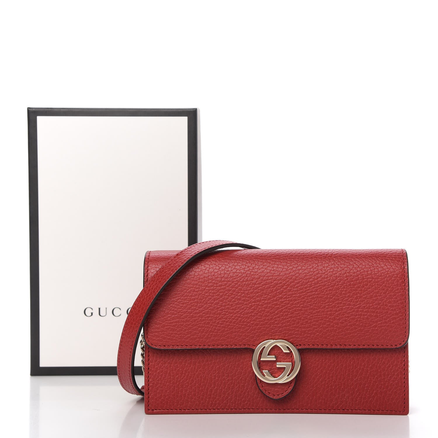 Gucci Dollar Calfskin Interlocking G Chain Wallet Red 11 of 11