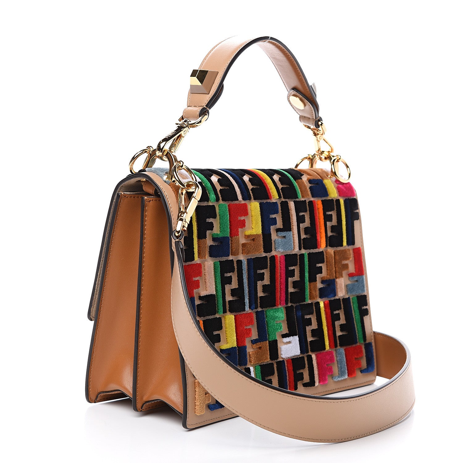 Fendi Vitello Liberty Velvet FF Multicolor Kan I Shoulder Bag Multicolor Cuoio 2 of 10