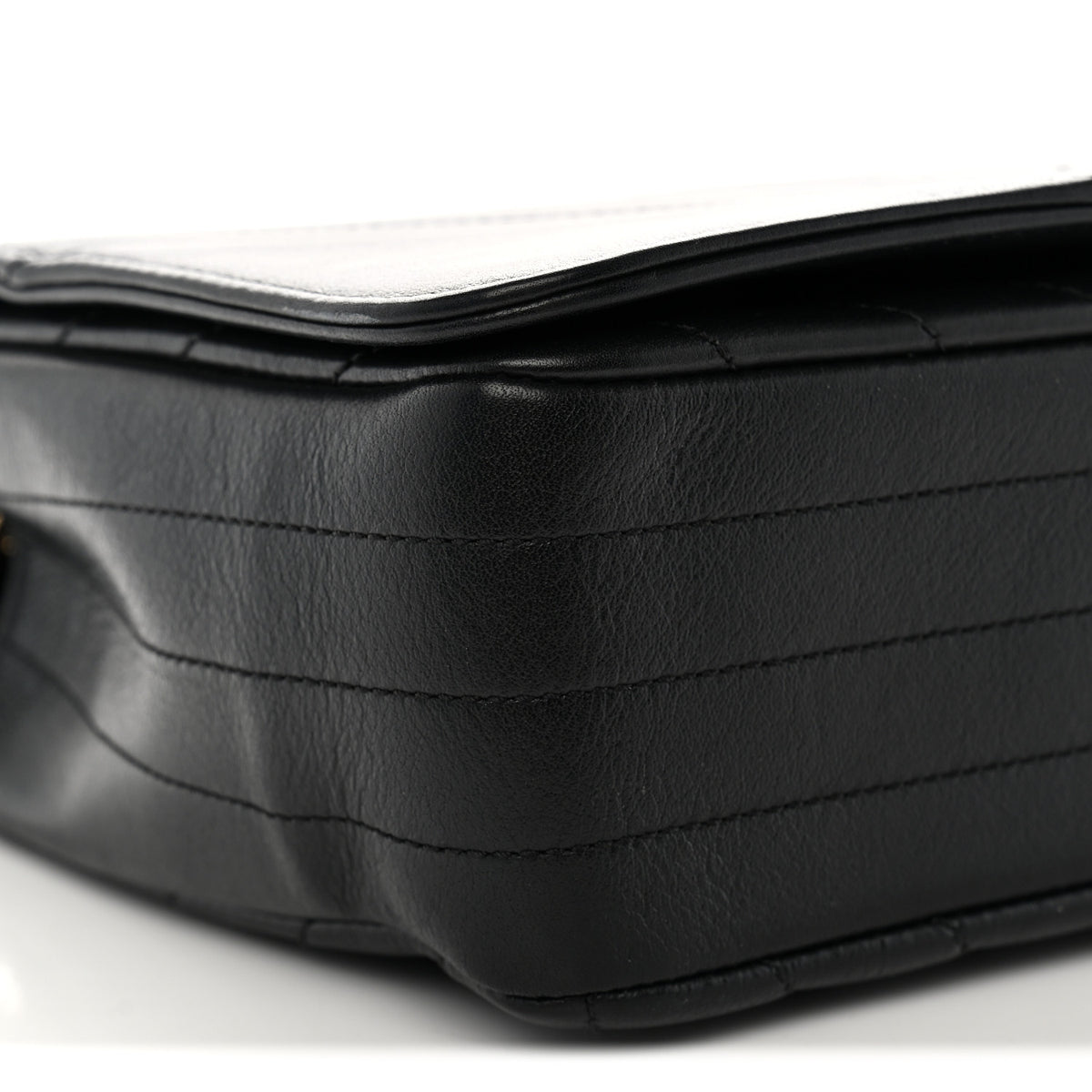 Calfskin Chevron Quilted Large Statement Flap Black