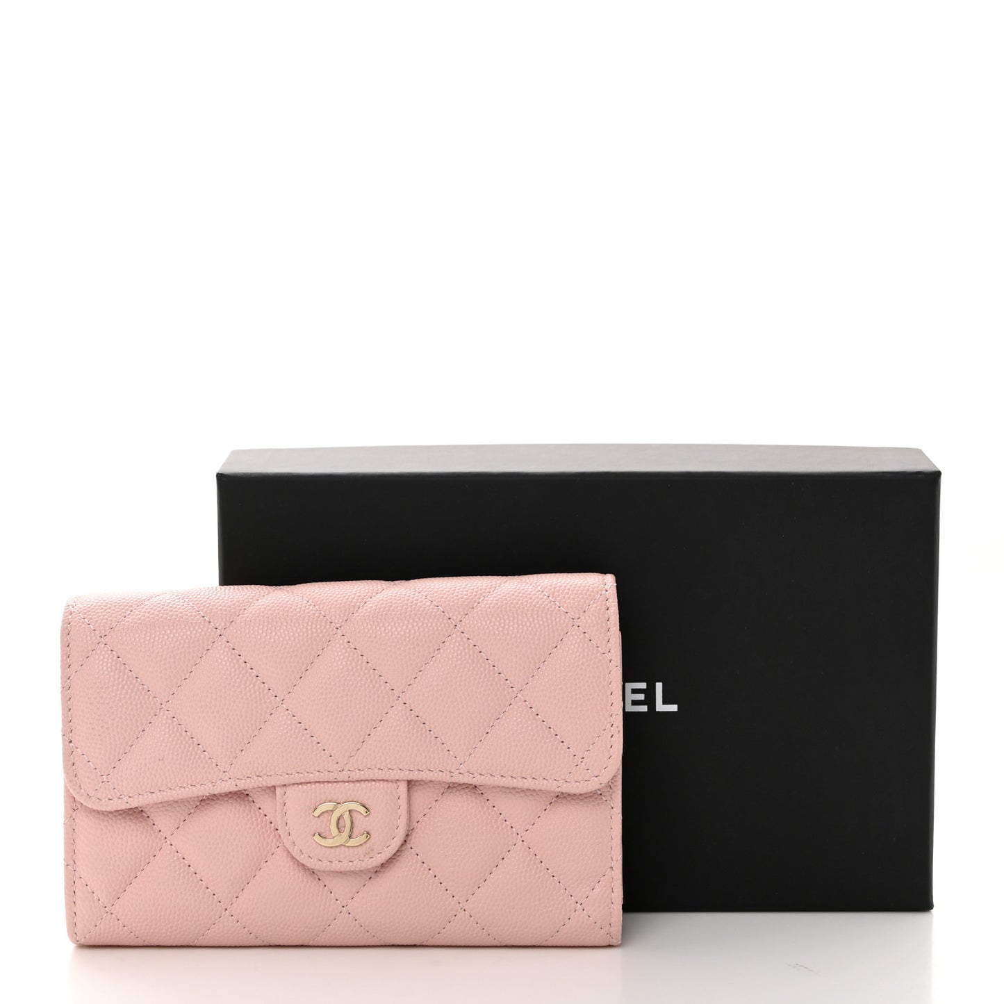 Caviar Quilted Medium Flap Wallet Light Pink