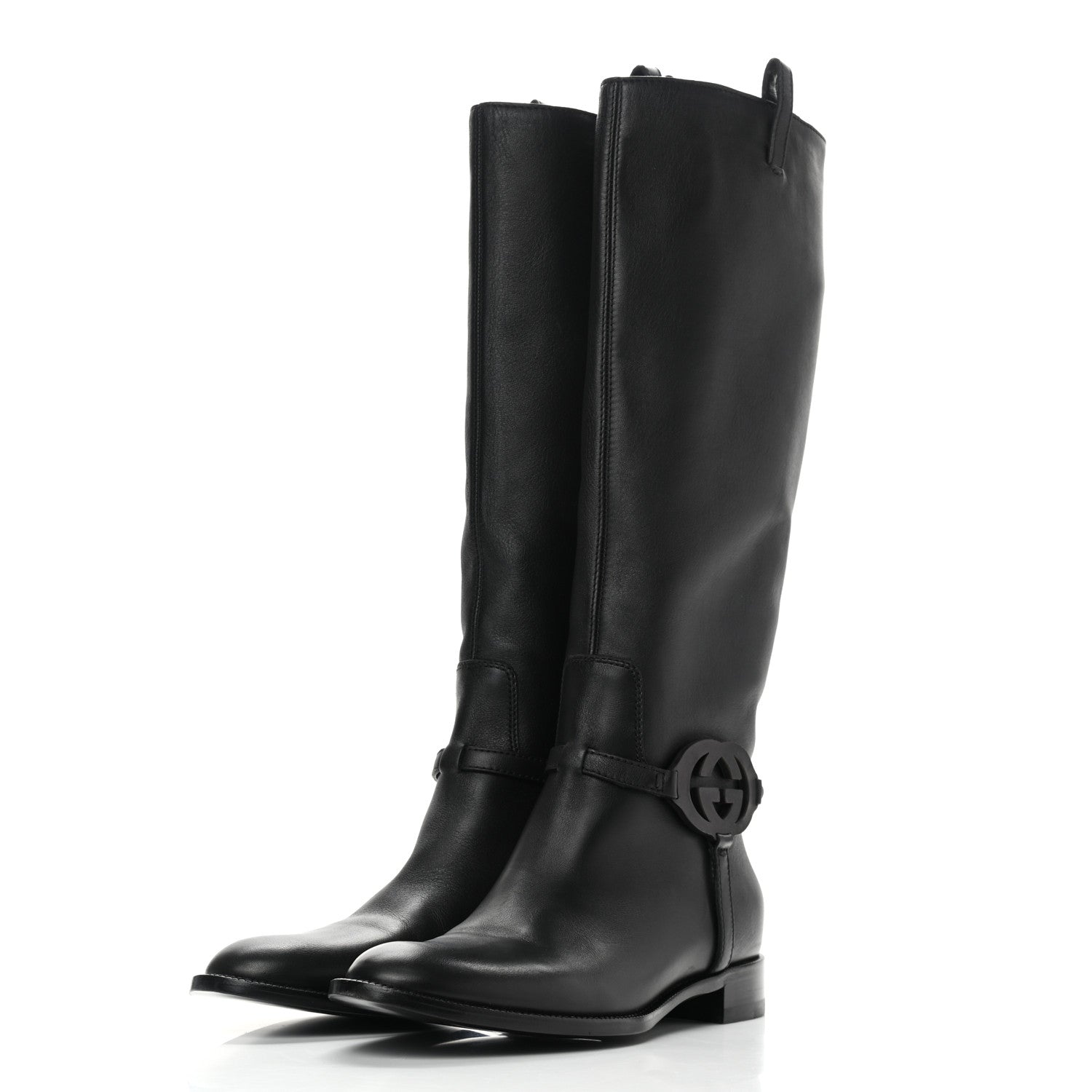 Gucci Calfskin Interlocking G Knee High Boots 39.5 Black 3 of 10