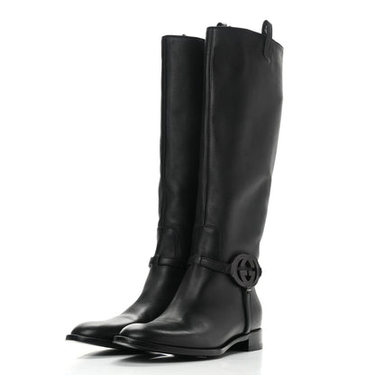 Gucci Calfskin Interlocking G Knee High Boots 39.5 Black 3 of 10