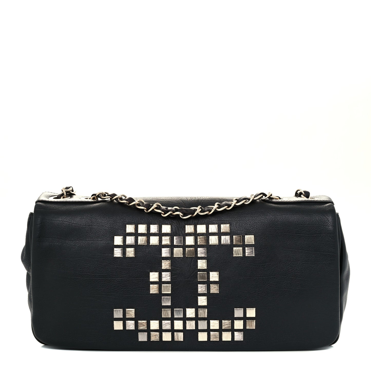 Grained Calfskin Metal Mosaic Flap Black