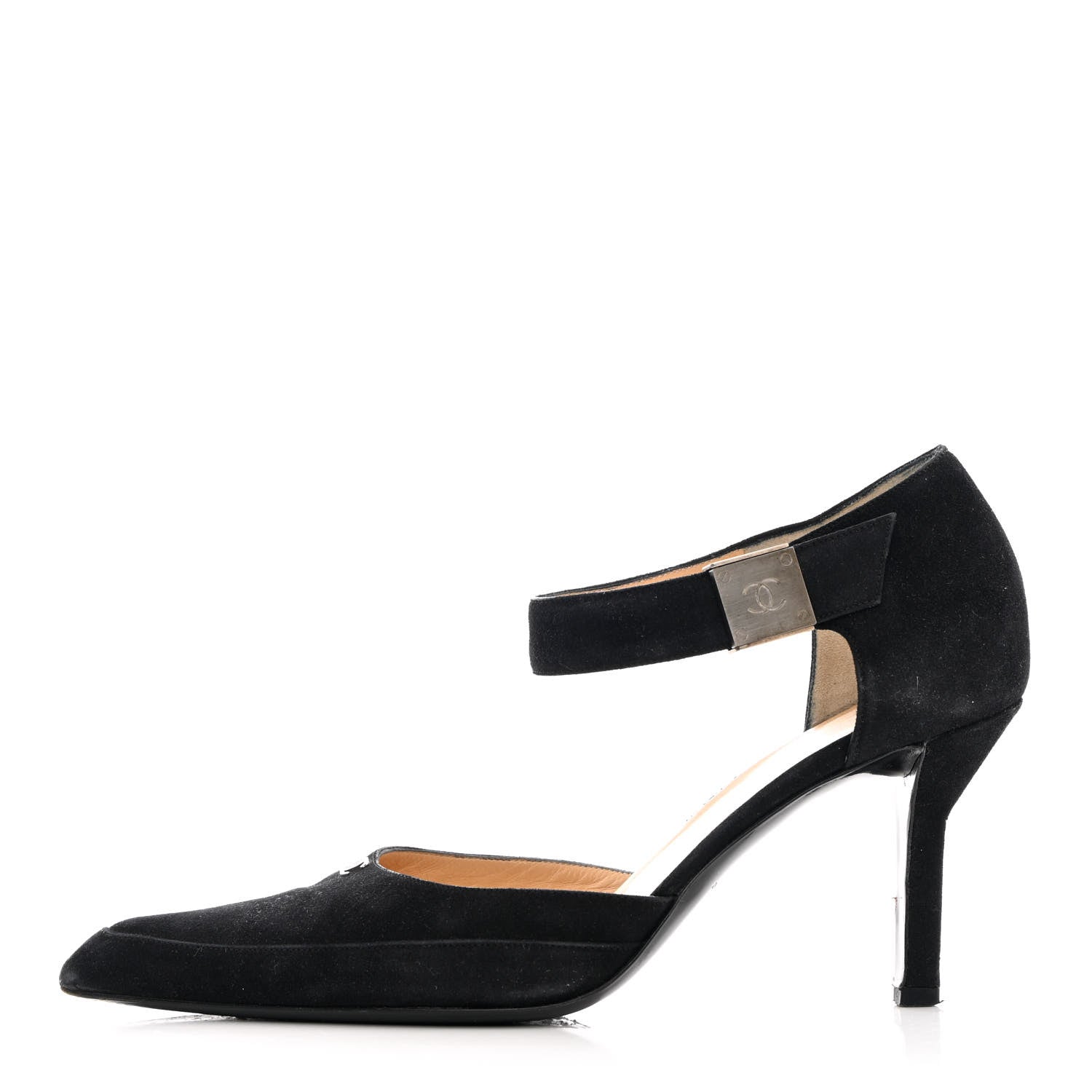 Chanel Suede CC Ankle Strap Pumps 37 Black 1 of 13