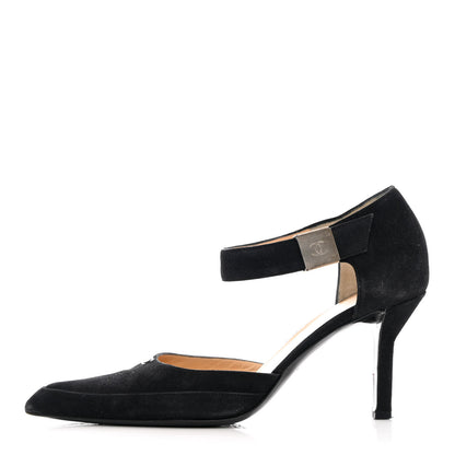 Chanel Suede CC Ankle Strap Pumps 37 Black 1 of 13
