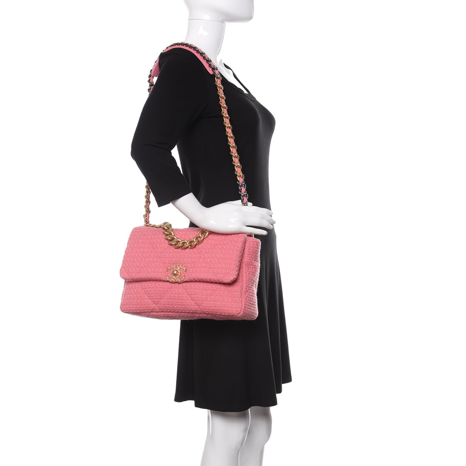 Chanel Metallic Tweed Quilted Large Chanel 19 Flap Pink 2 of 9