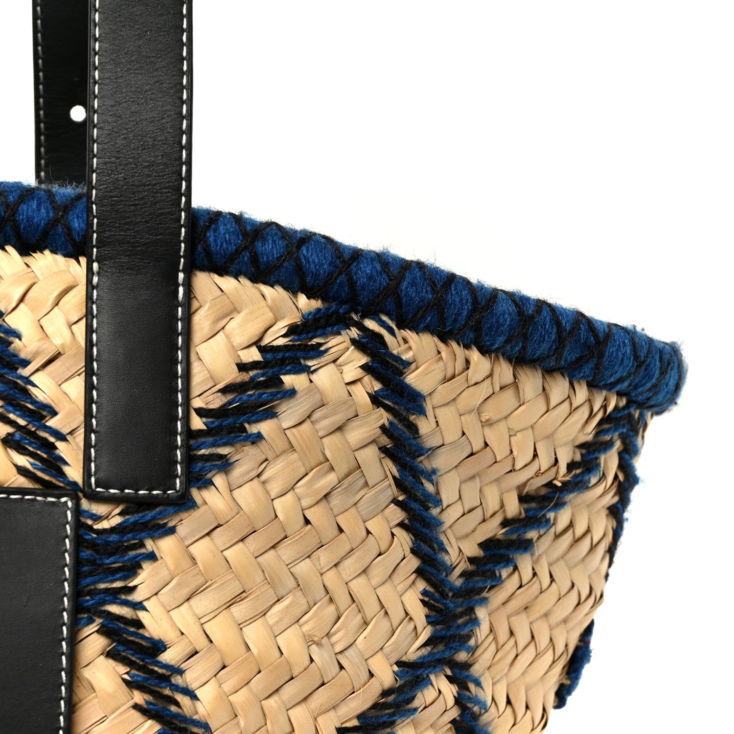 Loewe Embroidered Raffia Basket Tote Bag Natural Black Blue 8 of 10