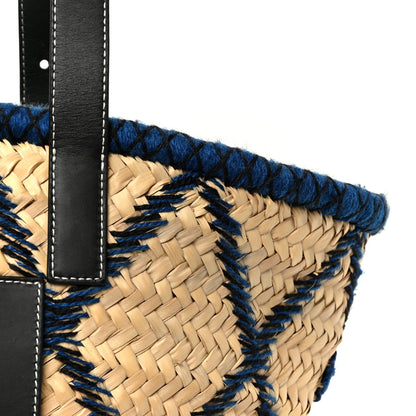 Loewe Embroidered Raffia Basket Tote Bag Natural Black Blue 8 of 10