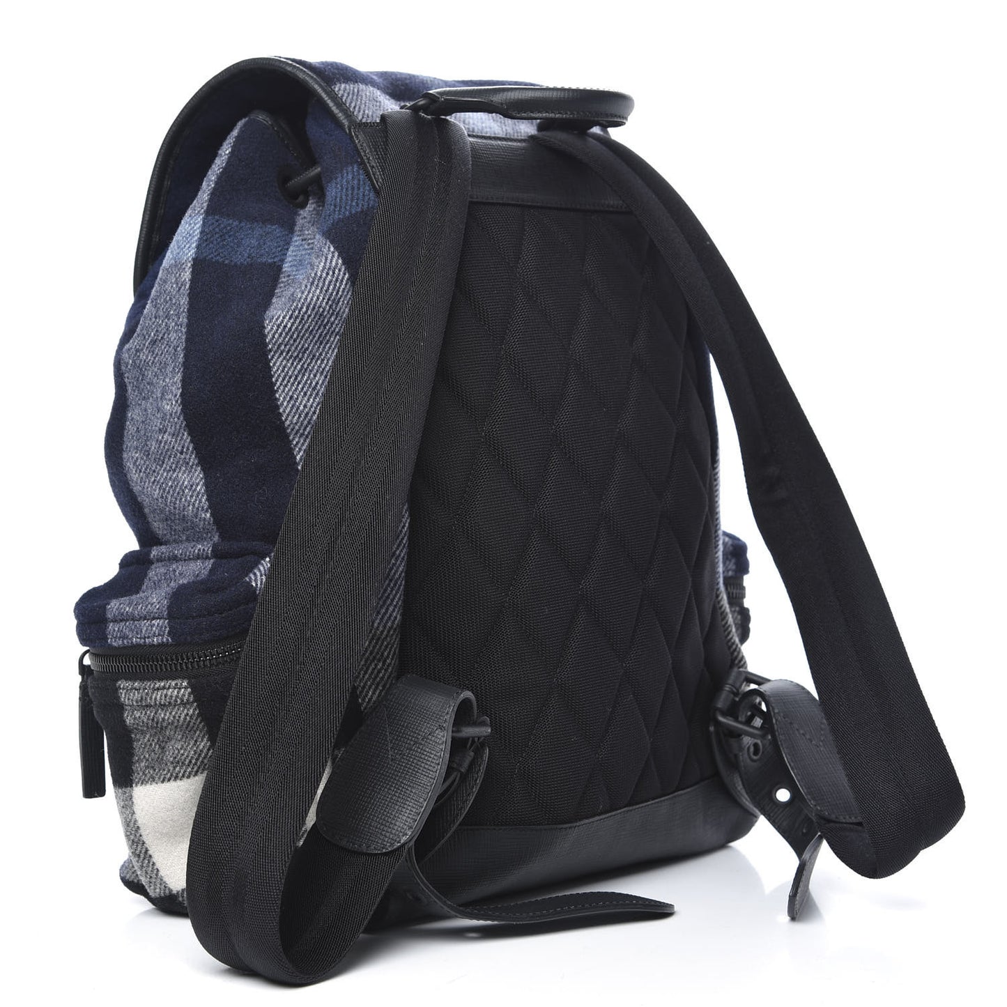 Wool Check Duffle Rucksack Backpack Indigo Blue