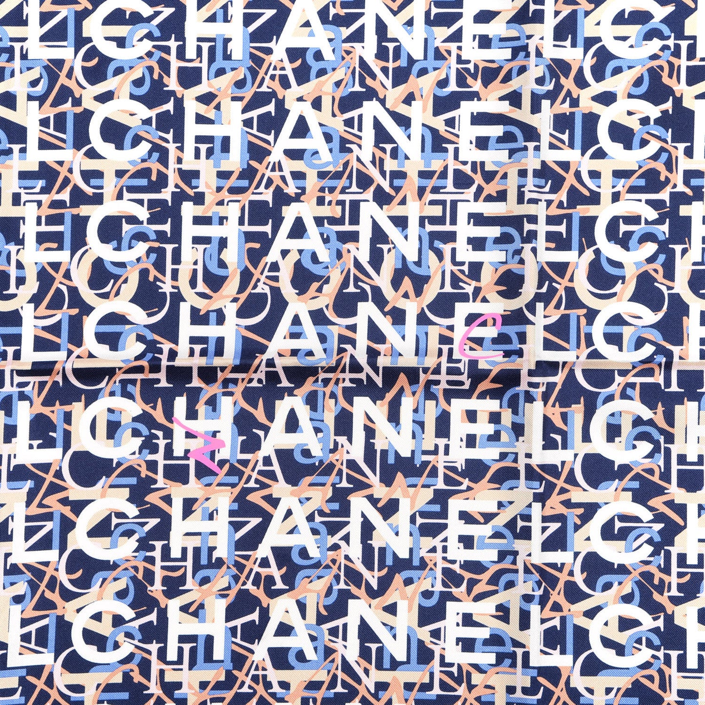 Silk Logo Print Scarf Navy