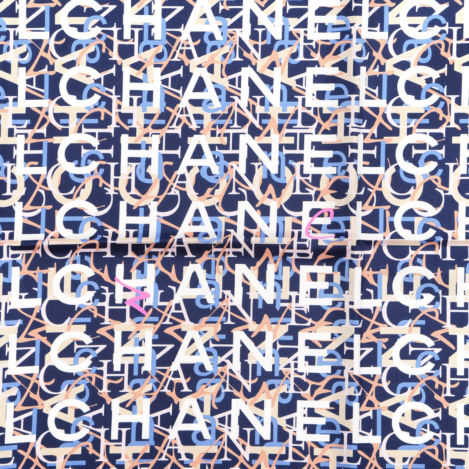 Chanel Silk Logo Print Scarf Navy 2 of 3