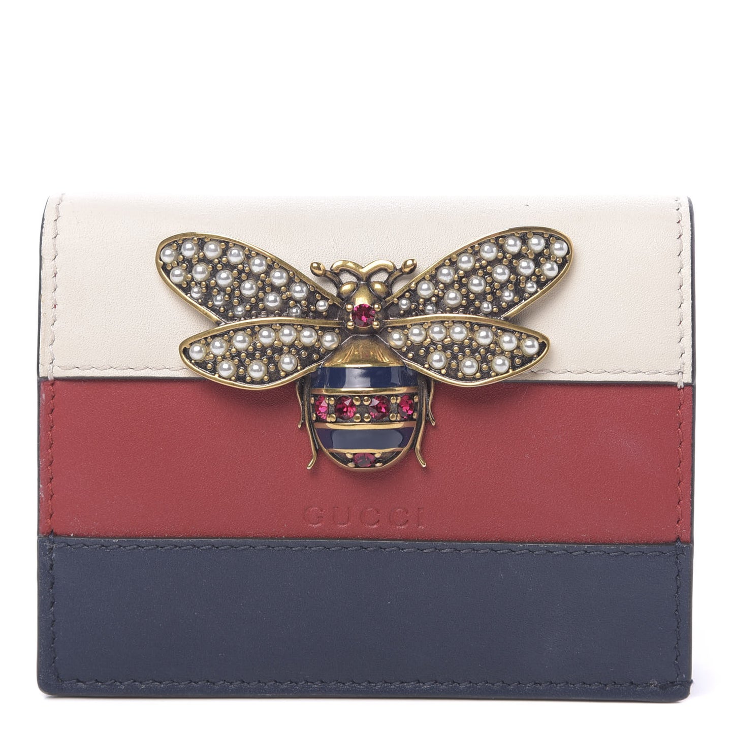 Calfskin Queen Margaret Card Case Wallet Blue Agata Hibiscus Red Mystic White