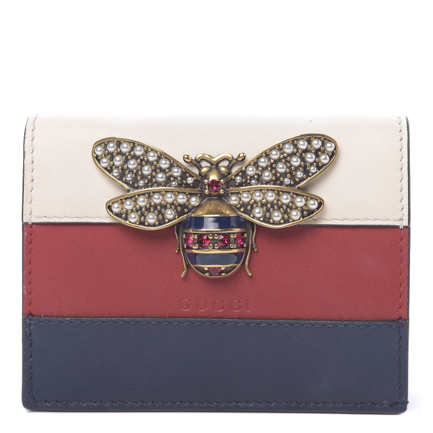 Gucci Calfskin Queen Margaret Card Case Wallet Blue Agata Hibiscus Red Mystic White 1 of 8