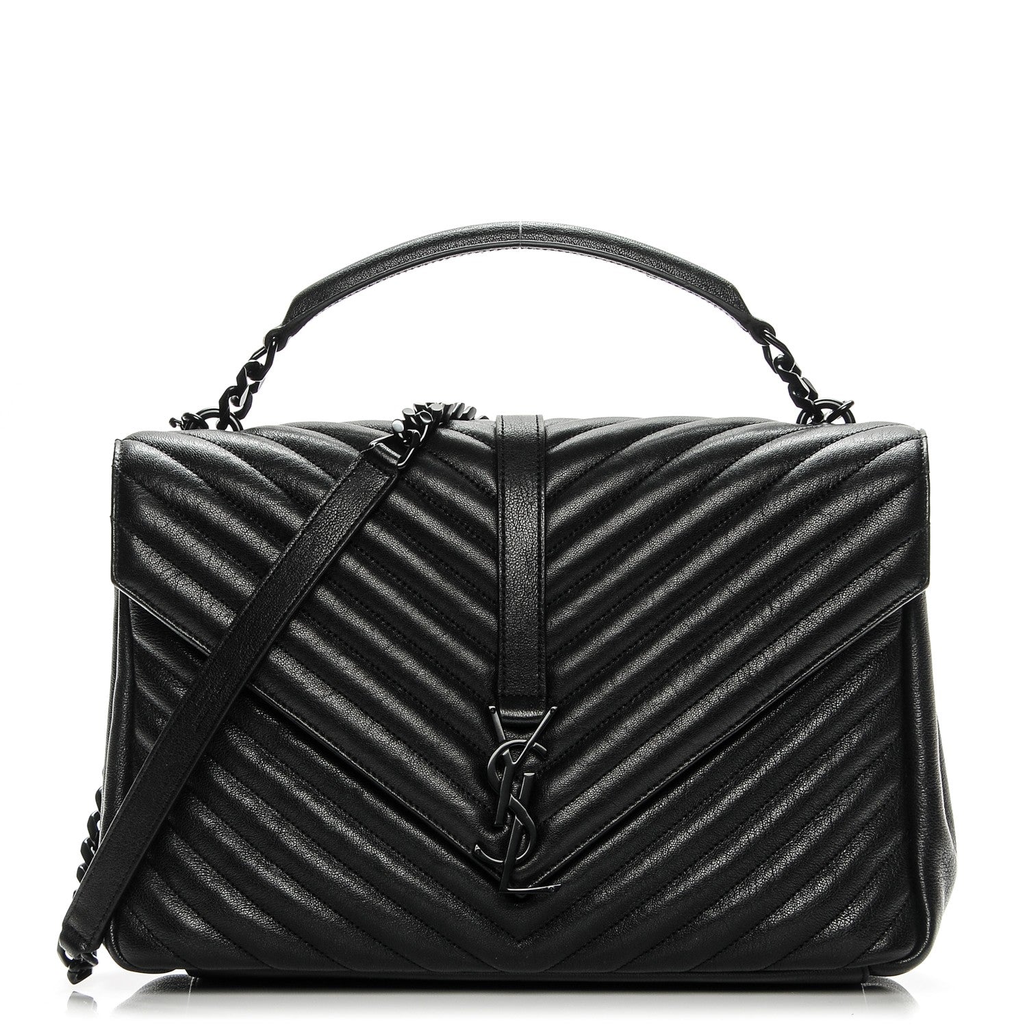 Saint Laurent Sheepskin Matelasse Chevron Monogram Monochrome Large College Satchel Black 1 of 8