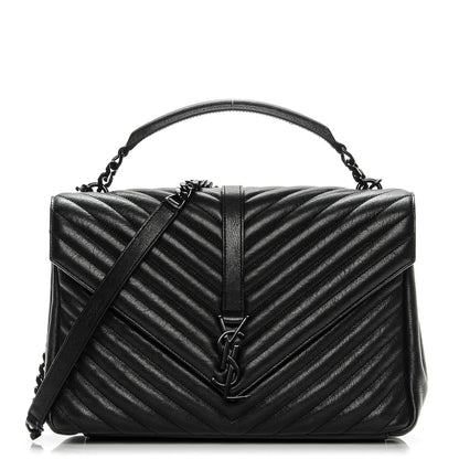 Saint Laurent Sheepskin Matelasse Chevron Monogram Monochrome Large College Satchel Black 1 of 8