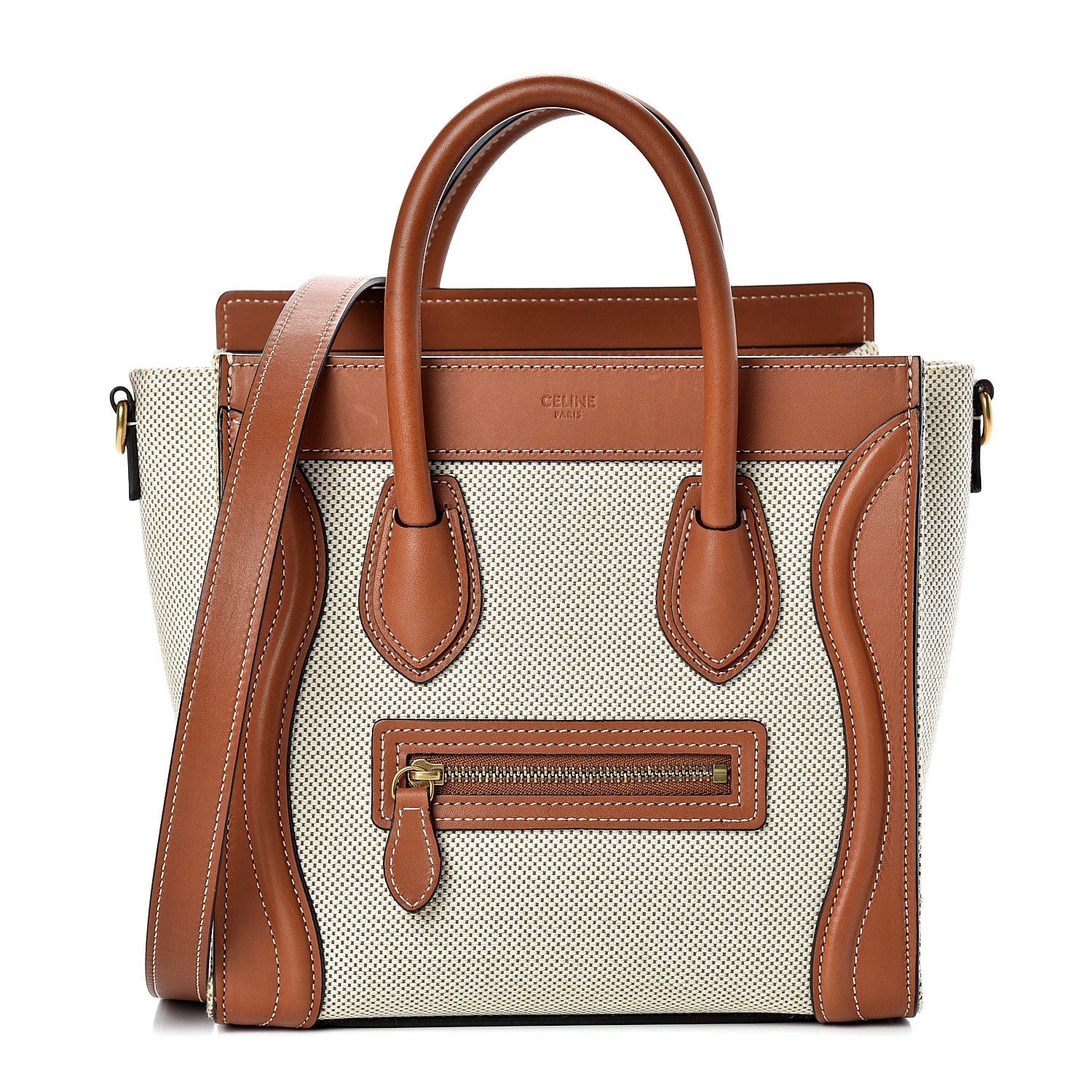 Celine Textile Smooth Calfskin Nano Luggage Tan White 1 of 16