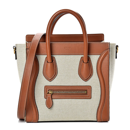 Celine Textile Smooth Calfskin Nano Luggage Tan White 1 of 16