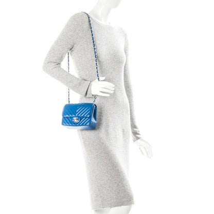 Chanel Caviar Chevron Quilted Mini Square Flap Blue 2 of 8