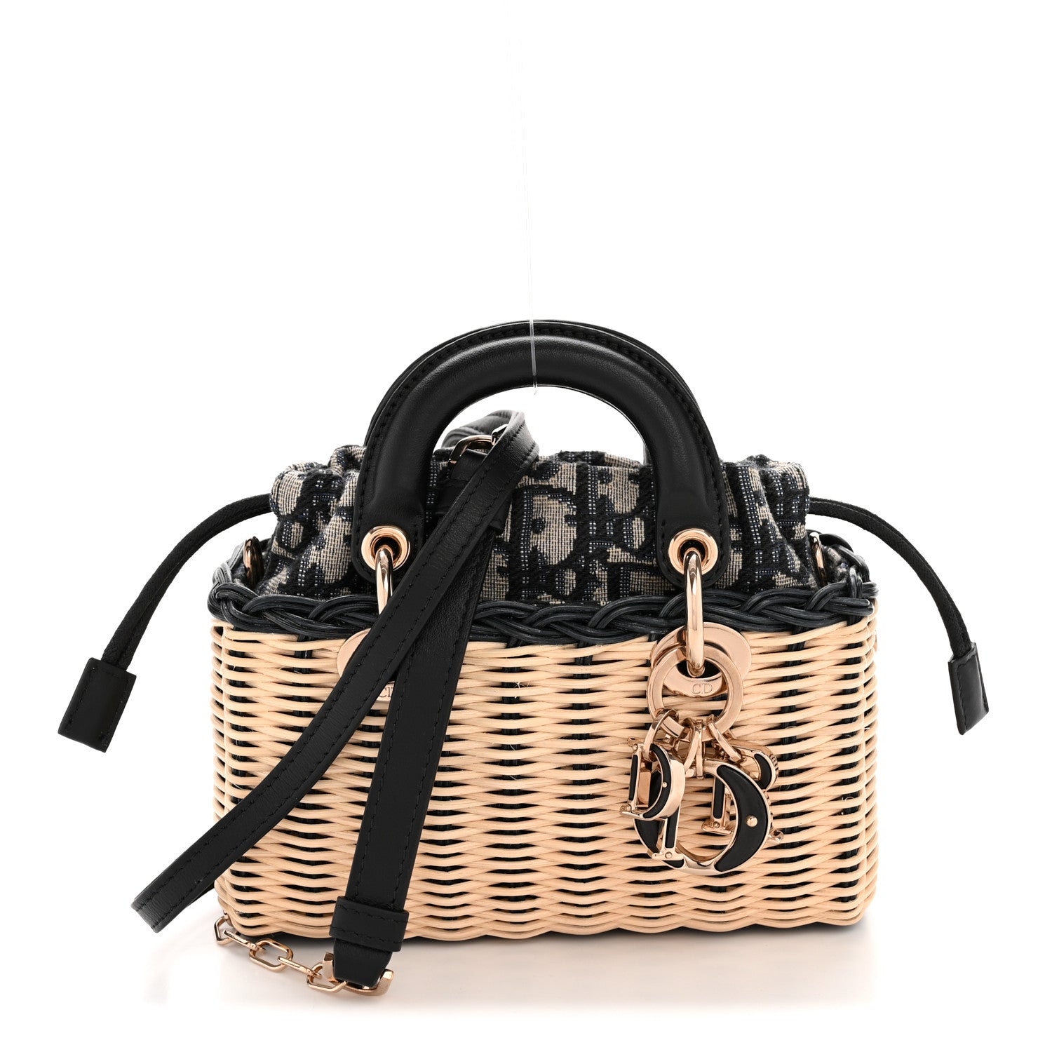 Christian Dior Wicker Oblique Micro Lady D-Joy Bag Natural Black