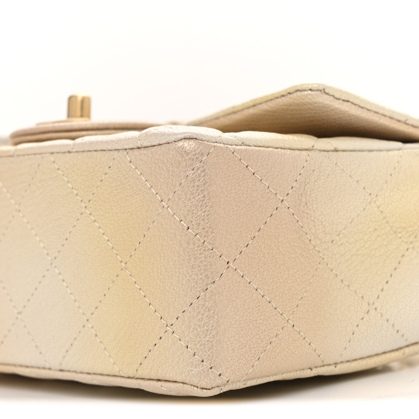 Metallic Goatskin Quilted Mini Rectangular Flap Gold